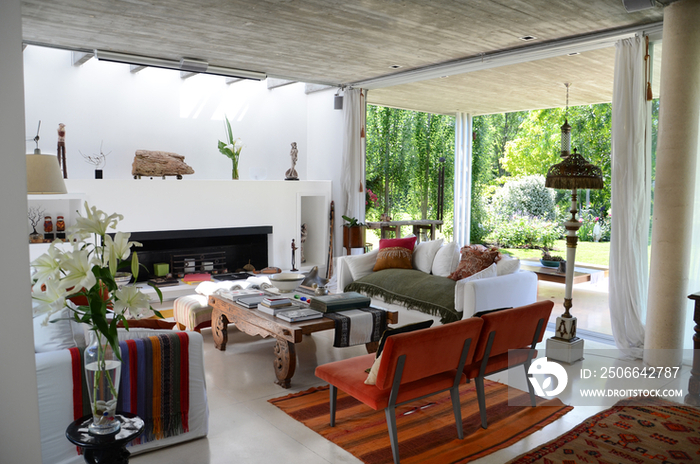 Living room with coffee table in middle class home