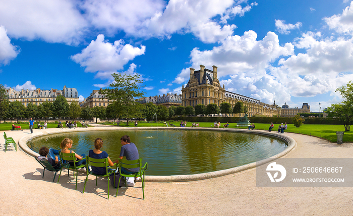 People relaxing at Tuileries Garden in Paris, France