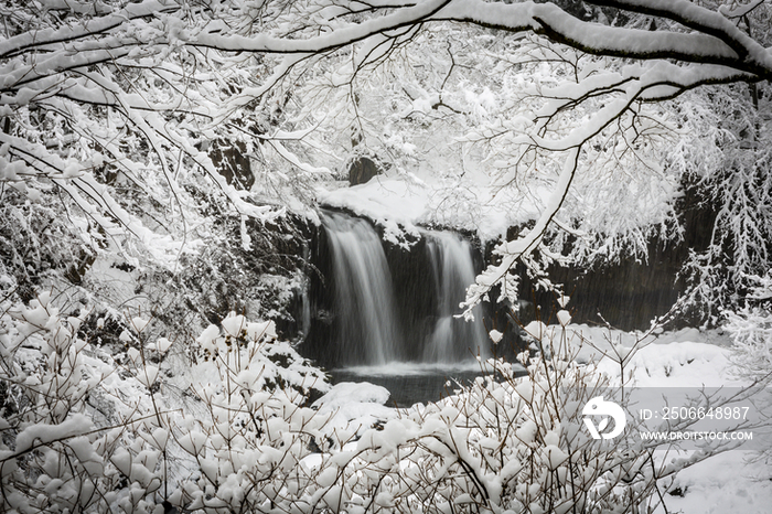 Kaneyama Waterfall Covered in Snow,Yamanashi,Japan