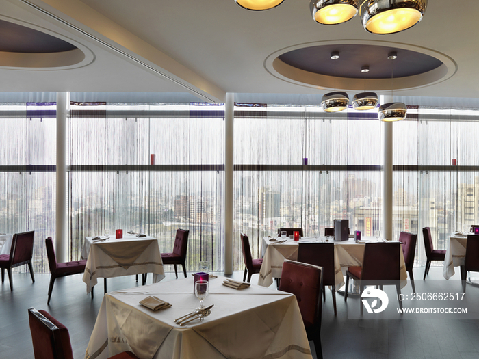 Interior of dining area in luxury hotel