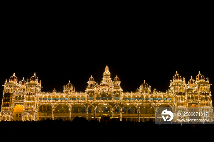 Mysore Palace light up at night, Mysore, India