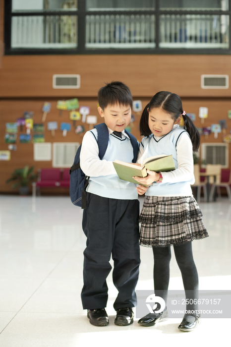 两个小学生在阅读