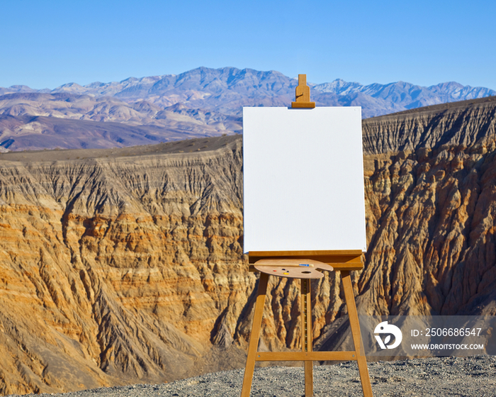 Artists Easel and Canvas in Desert