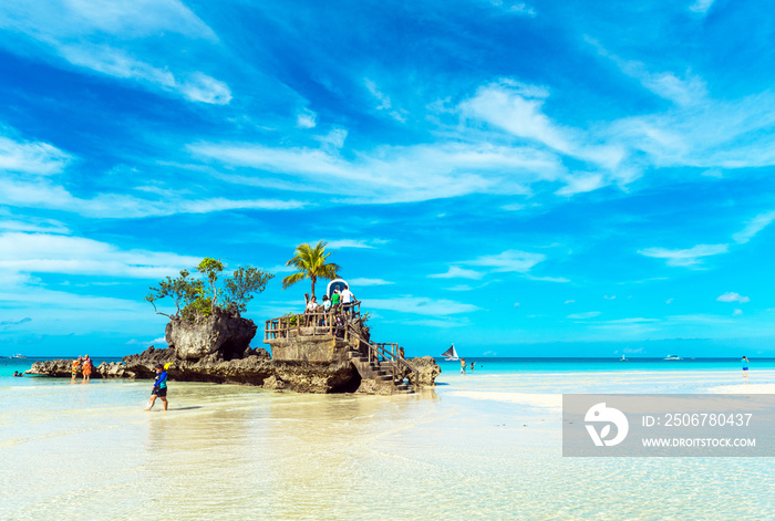 Willys rock on the beach at Boracay, Philippines. Copy space for text.