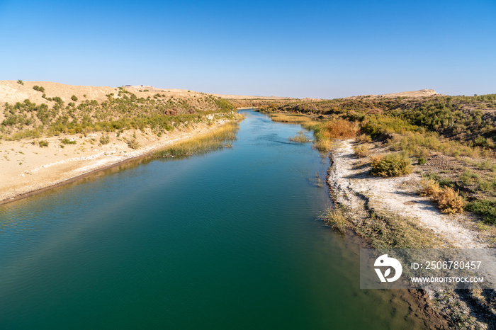 Uzbekistan, landscape when crossing the Amu Darya River near the city of Nukus.