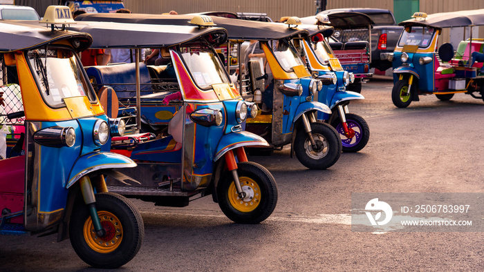 Tuk Tuk, auto-rickshaws lined up on the street