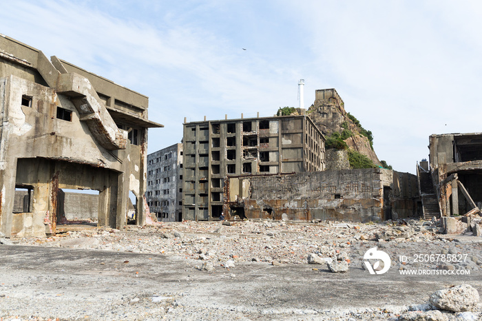 Destroyed buildings on Gunkajima