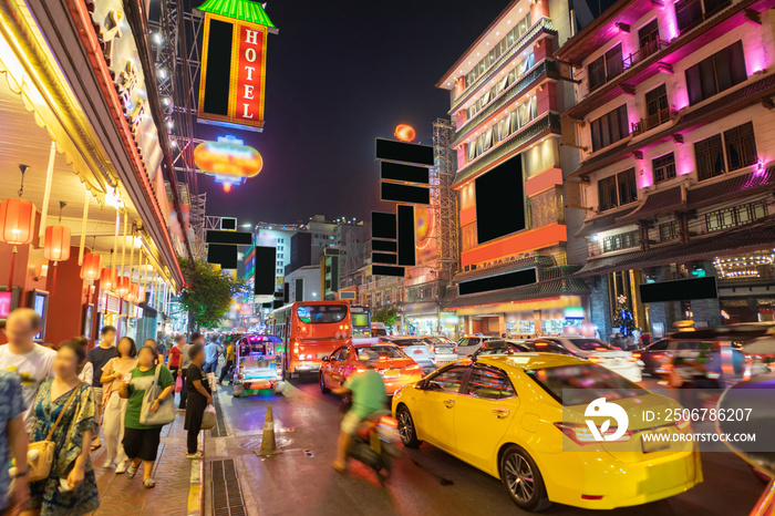 China Town called Yaowarat in the rush hour night, Bangkok Thailand.
