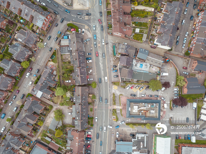 Houses and park drone aerial above view british residential