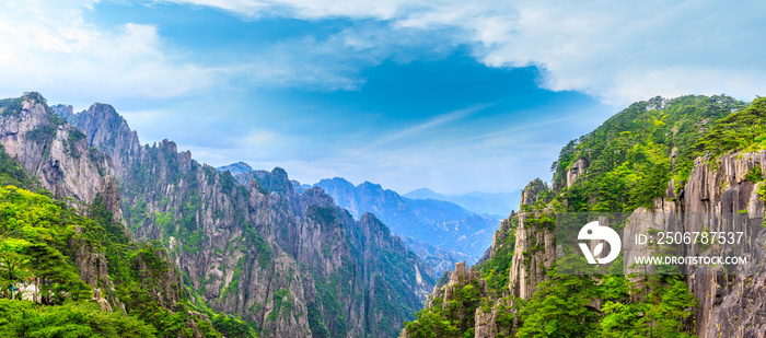 Beautiful Huangshan mountains landscape on a sunny day in China.