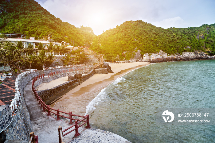 Hiking trail in Cat ba island city beach Cat co, Vietnam