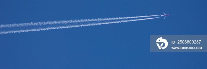 蓝天上的喷气式交通喷气式飞机。