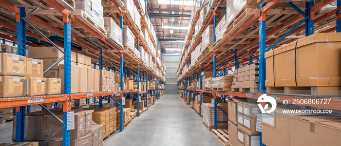 Interior of logistics warehouse.