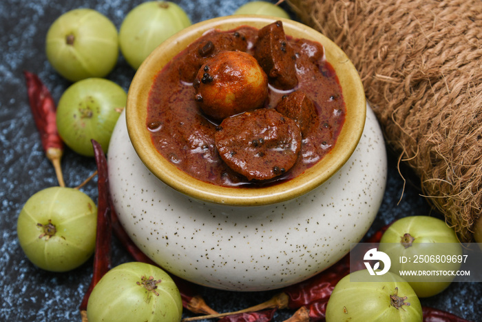 印度醋栗泡菜或Amla泡菜，Achar自制的印度喀拉拉邦酸辣。Amla frui
