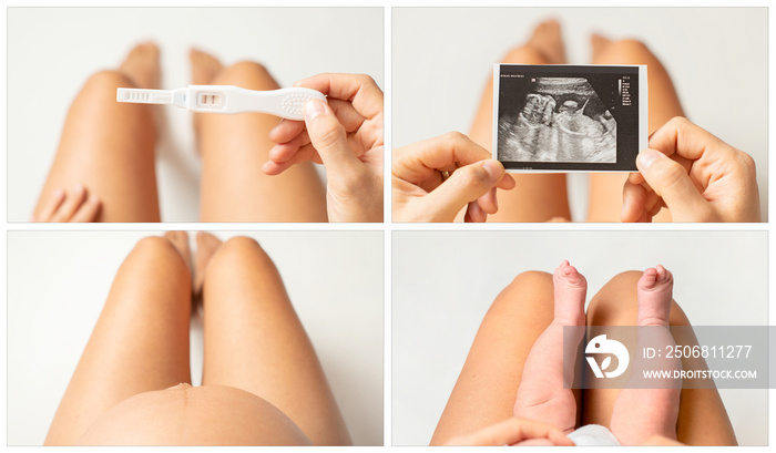 Collage of four pictures of a woman at different stages of pregnancy