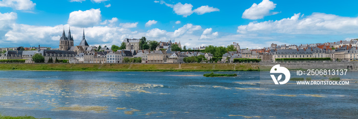 Blois in France, panorama of the city, with the Saint-Nicolas church and the river Loire