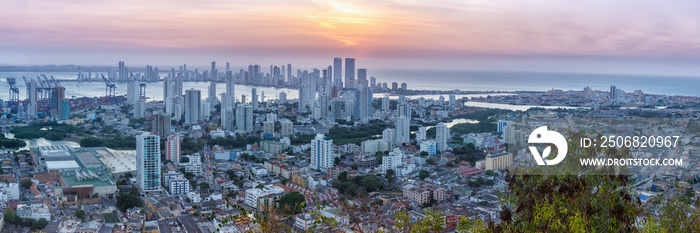 Cartagena Skyline Kolumbien Panorama Colombia Stadt Meer Abend Sonnenuntergang Hochhäuser