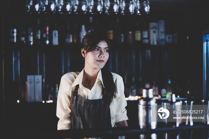 Beautiful girls bartender mix drinks