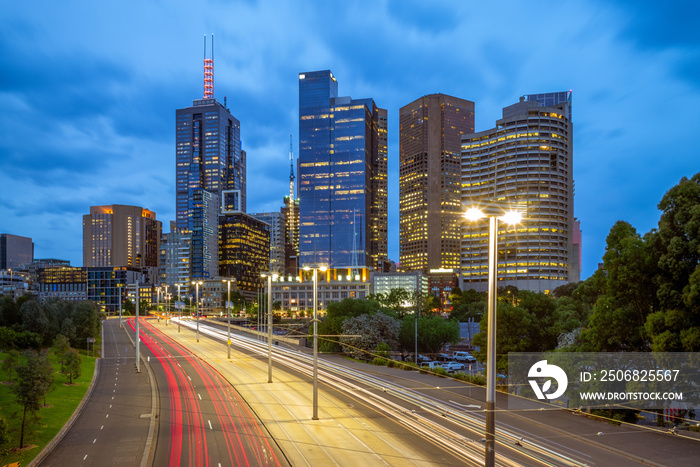 skyline of melbourne at city business district