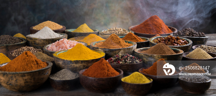 Aromatic spices, smoke and Still Life background