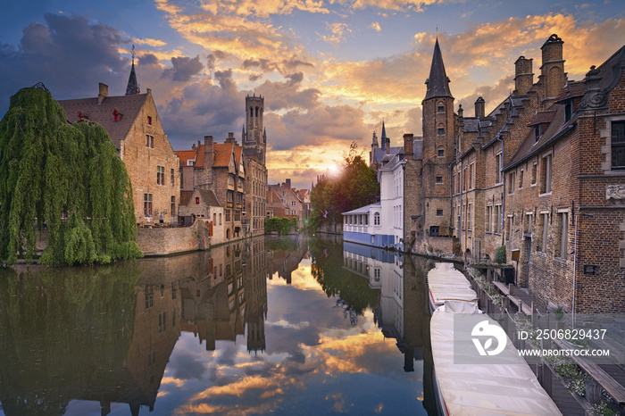 Bruges. Image of Bruges, Belgium during dramatic sunset.