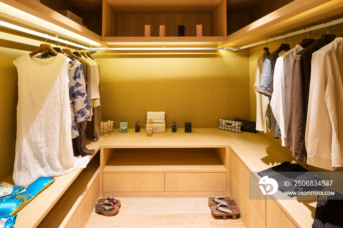 interior of modern wood wardrobe