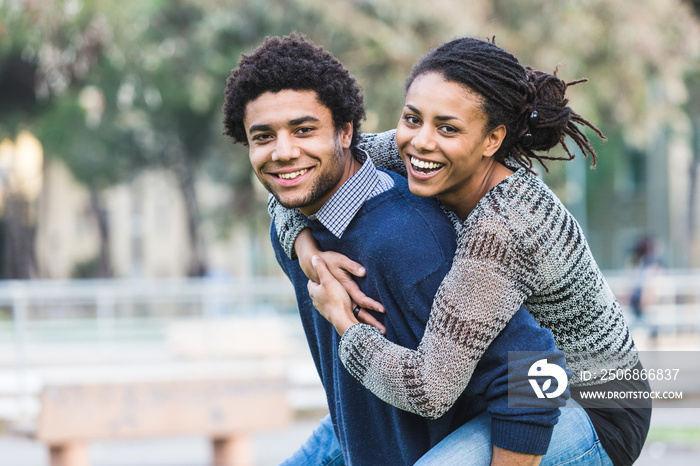 Mixed-Race Couple, Piggyback