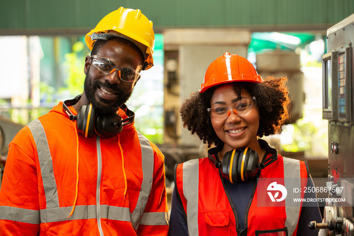 Two african worker smile and happy with their task