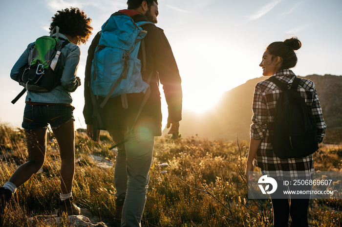 Young friends on countryside hiking