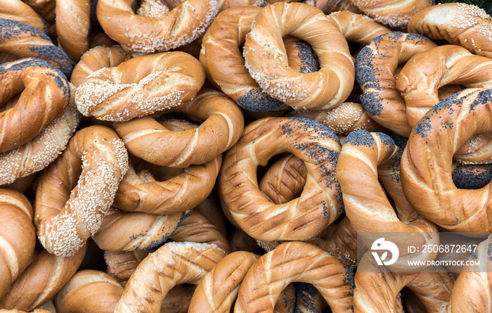 Traditional Cracovian  prezels with salt,  poppy and sesame seeds