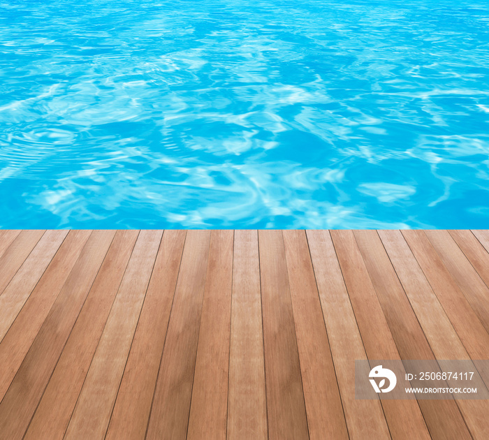 Swimming pool and wooden deck ideal for backgrounds