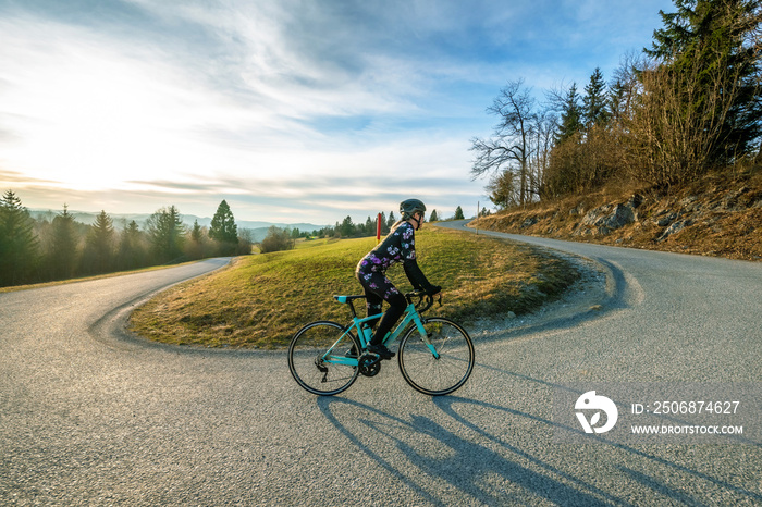 Women cycling on the mountain road