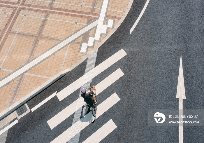 People riding bicycle Crosswalk street Pathway Aerial view Urban city top view