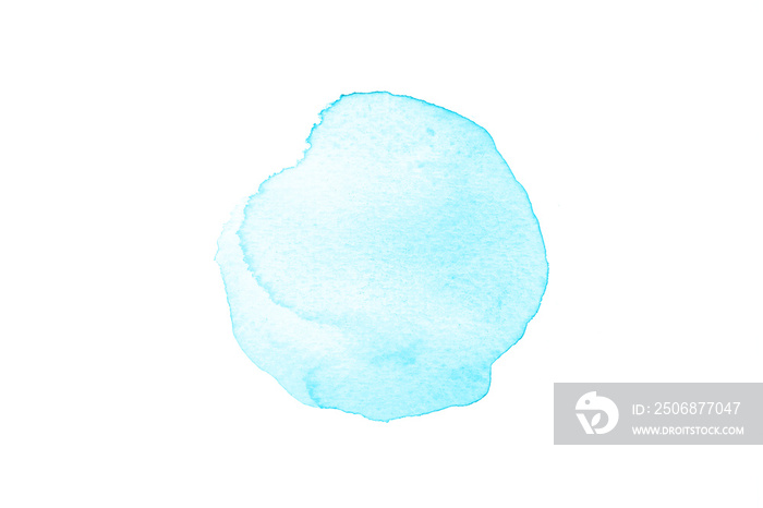 抽象的浅蓝色圆圈水彩在白纸上