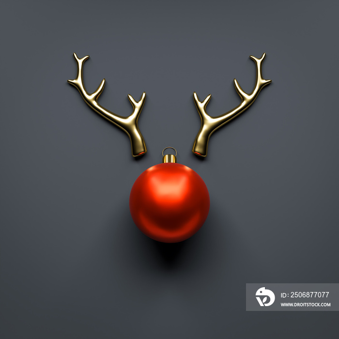 Merry Christmas Decoration golden antlers and red ball