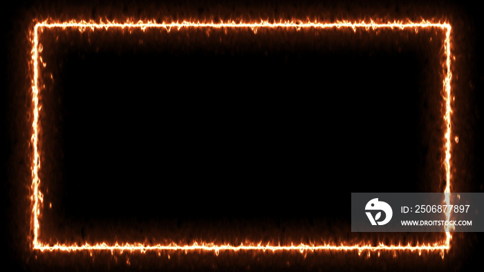 空框架，防火边界发光，燃烧火焰指示牌。空白矩形指示牌，火焰arou