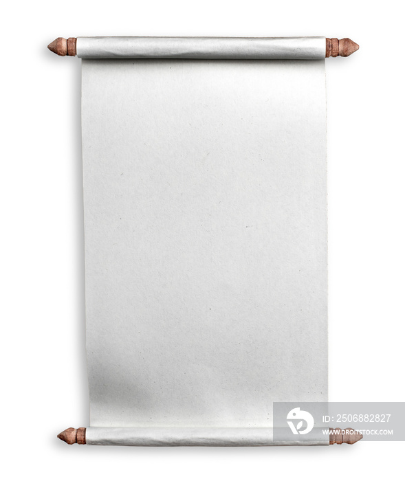 Scroll paper on white background,Wooden roller handles
