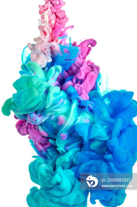 Ink in water. Splash paint mixing. Multicolored liquid dye. Abstract  sculpture background color