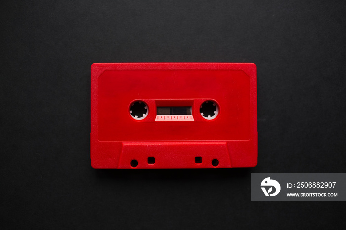 Close-up of audio cassette illustration with blank mockup for design.