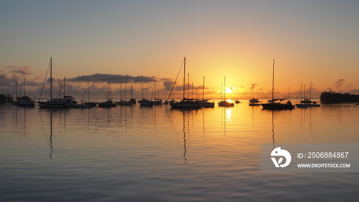 Sunrise over Dinner Key Marina in Coconut Grove, Miami, Florida.