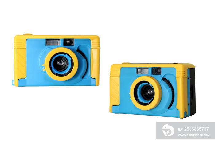 vintage colorful toy camera film on isolated white background