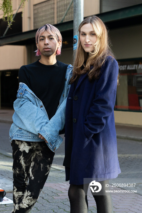 Lgbtqia friends walking in the city.