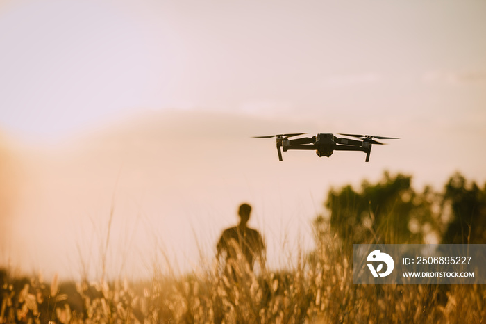 drone in the sunset sky.