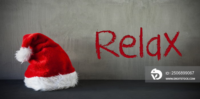 Santa Hat, Text Relax, Gray Cement Background