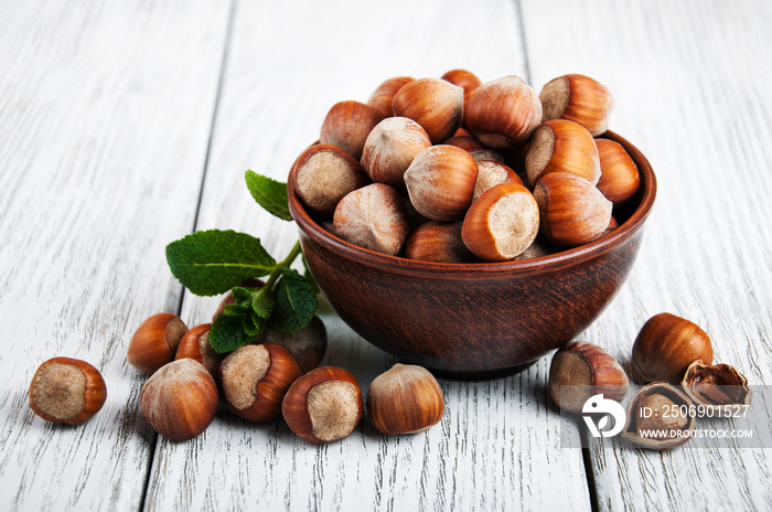 Bowl with hazelnuts