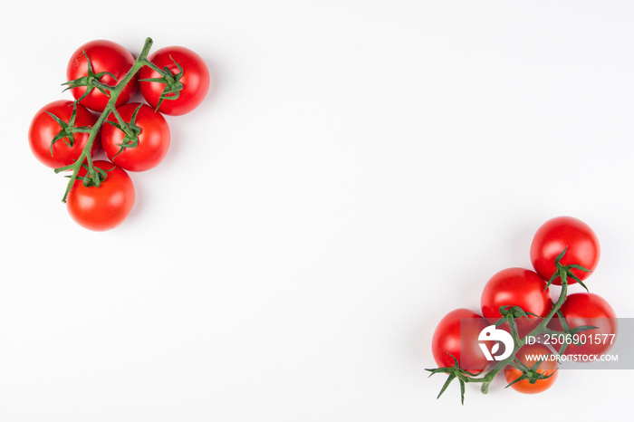 Tomato on the white background. Healthy food. Tomatoes on white background. Top view. Copy space