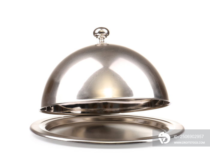 Tray and cloche on white background