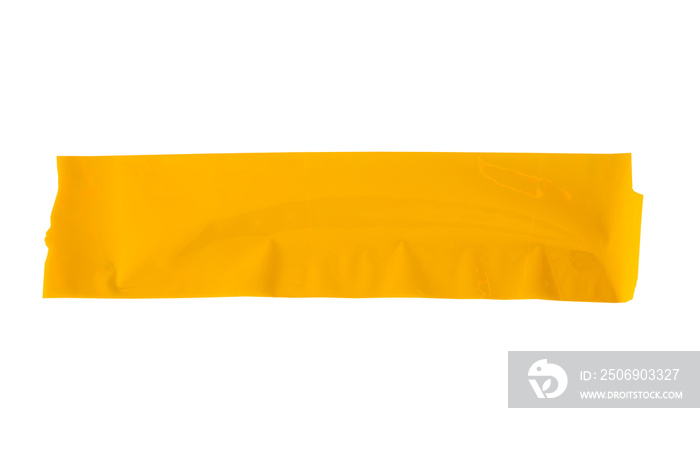 白色背景上的黄色胶带。撕裂的水平和不同尺寸的黄色胶带，粘合剂pi