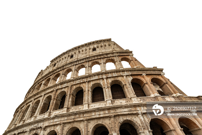 Colosseo of Rome isolated on white background, Amphitheatrum Flavium 72 a.D. Ancient Coliseum or Col