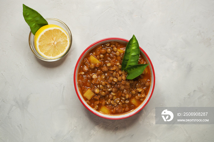 Lentil soup. Adasi Persian soup with lentils.